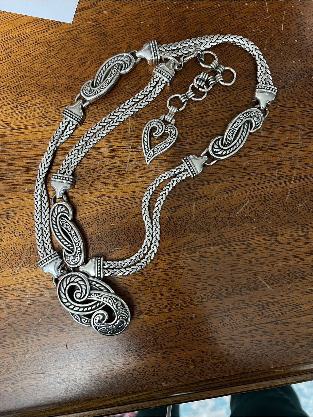 Vintage Brighton Silver-Tone Braided Chain Belt with Heart Charm